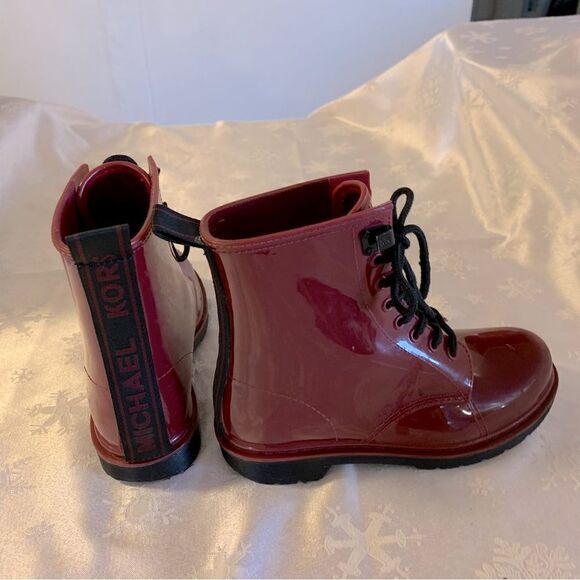 Michael Kors Shoes - Michael Kors Boots ‘Tavi’ Red Rubber Lace Up Sz 6 inside toe wear see pics